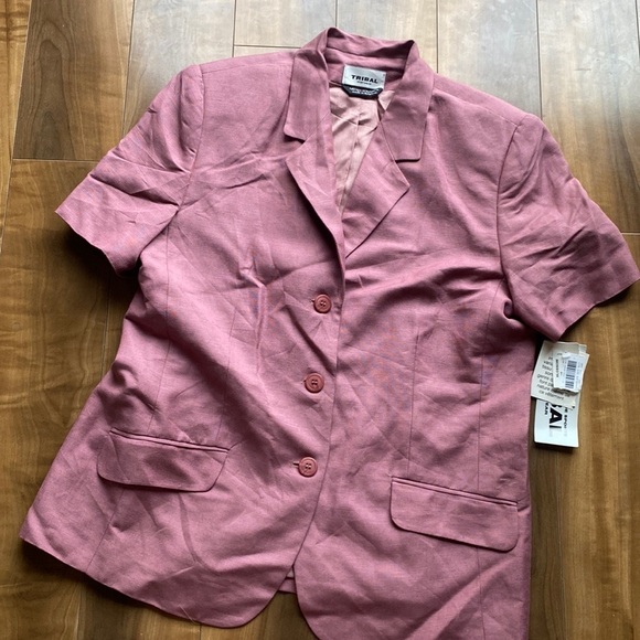 Tribal Mauve short sleeve blazer three button front career linen‎ blend new 16 - Picture 1 of 6
